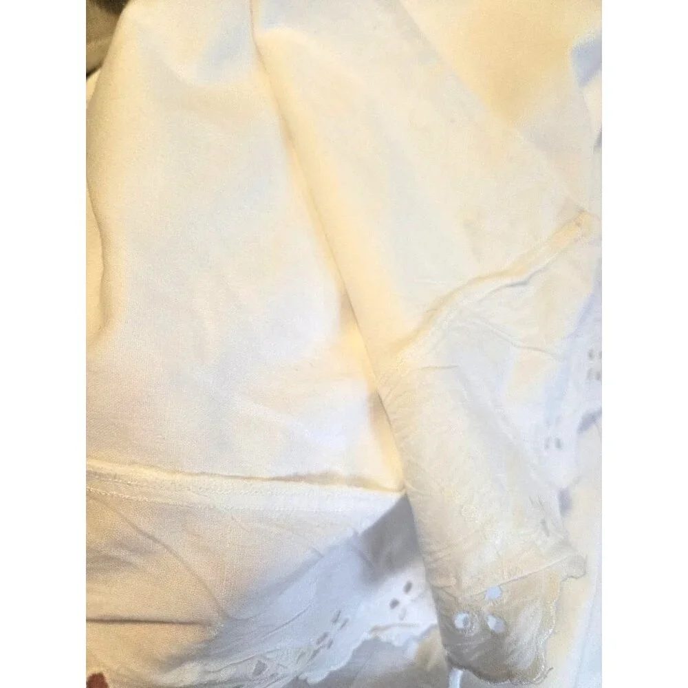 Antiq French White Cotton Duvet Cover Lace Trim 90x78 some spots